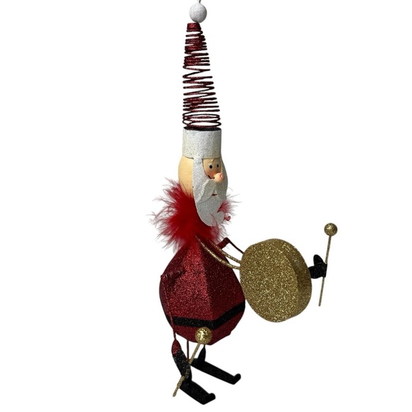 Marching Band Santa Drum Ornament Flocked Christmas Glitter Spring Hat 10”x4” - Picture 3 of 11